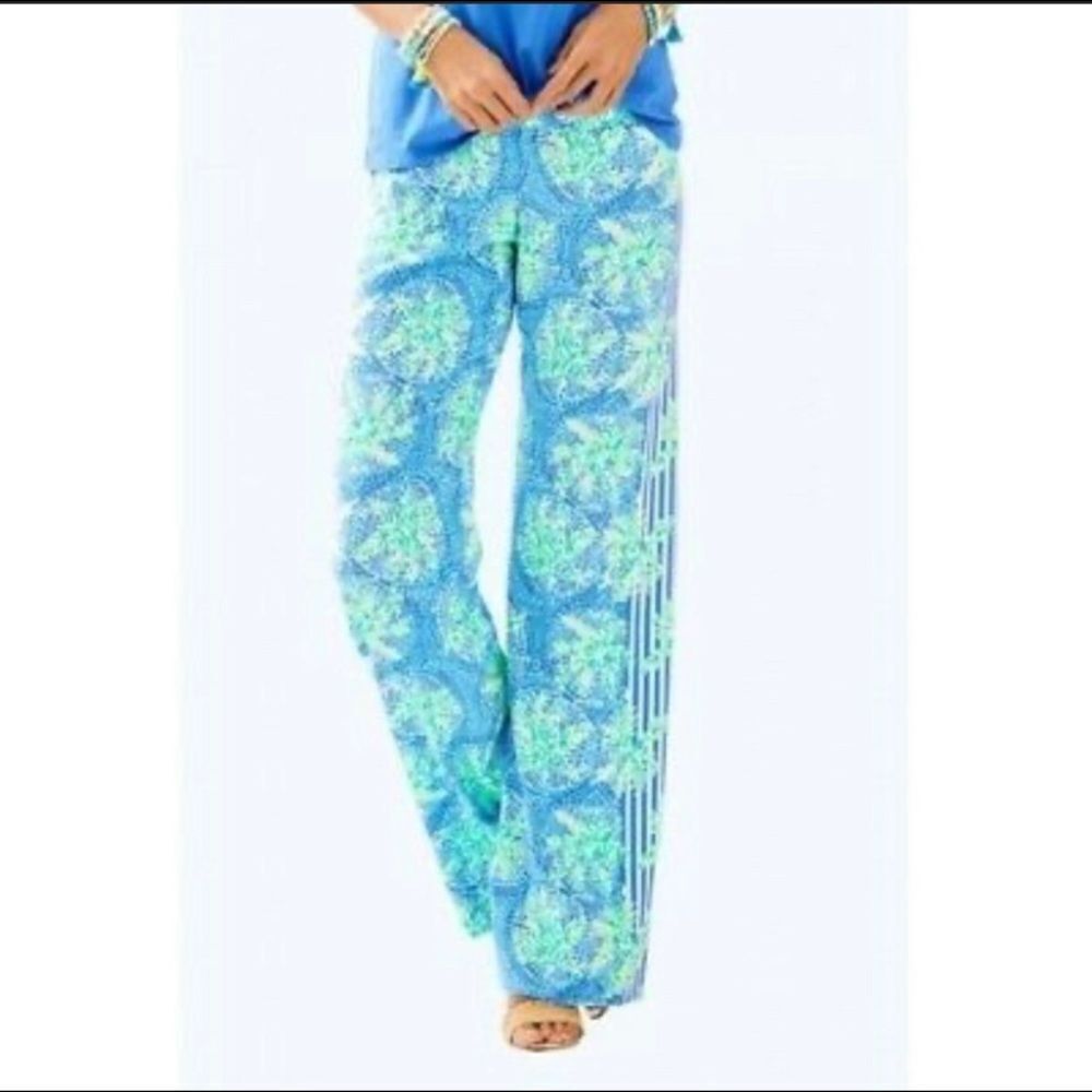NWT Lilly Pulitzer -Bennet Blue Tropic Like Its Hot Engineered Palazzo Pants